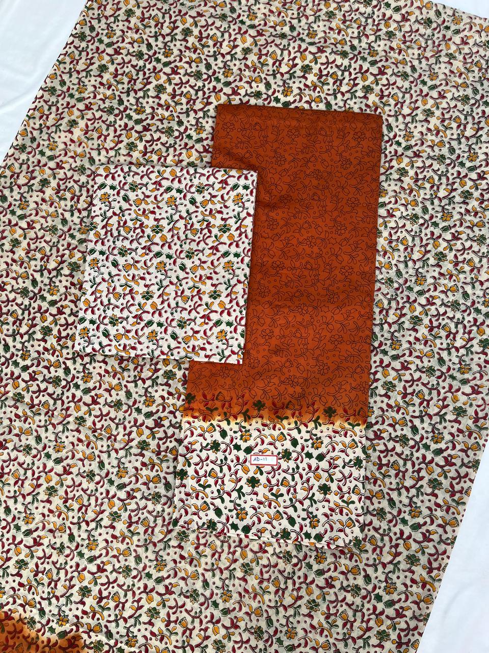 Pure Cotton Hand block Printed Dress Material – Brown Colour Ethnic Wear for Women