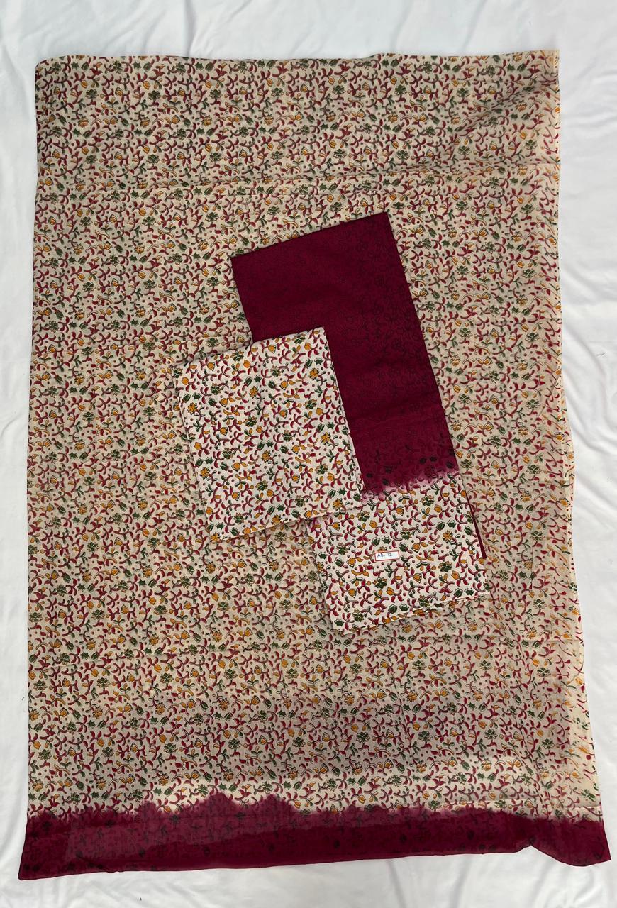 Pure Cotton Hand block Printed Dress Material – Maroon Colour Ethnic Wear for Women