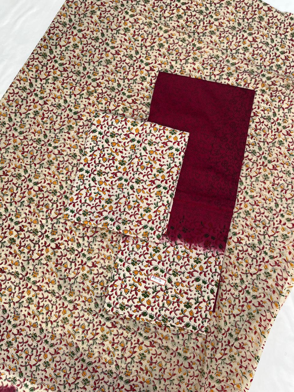 Pure Cotton Hand block Printed Dress Material – Maroon Colour Ethnic Wear for Women