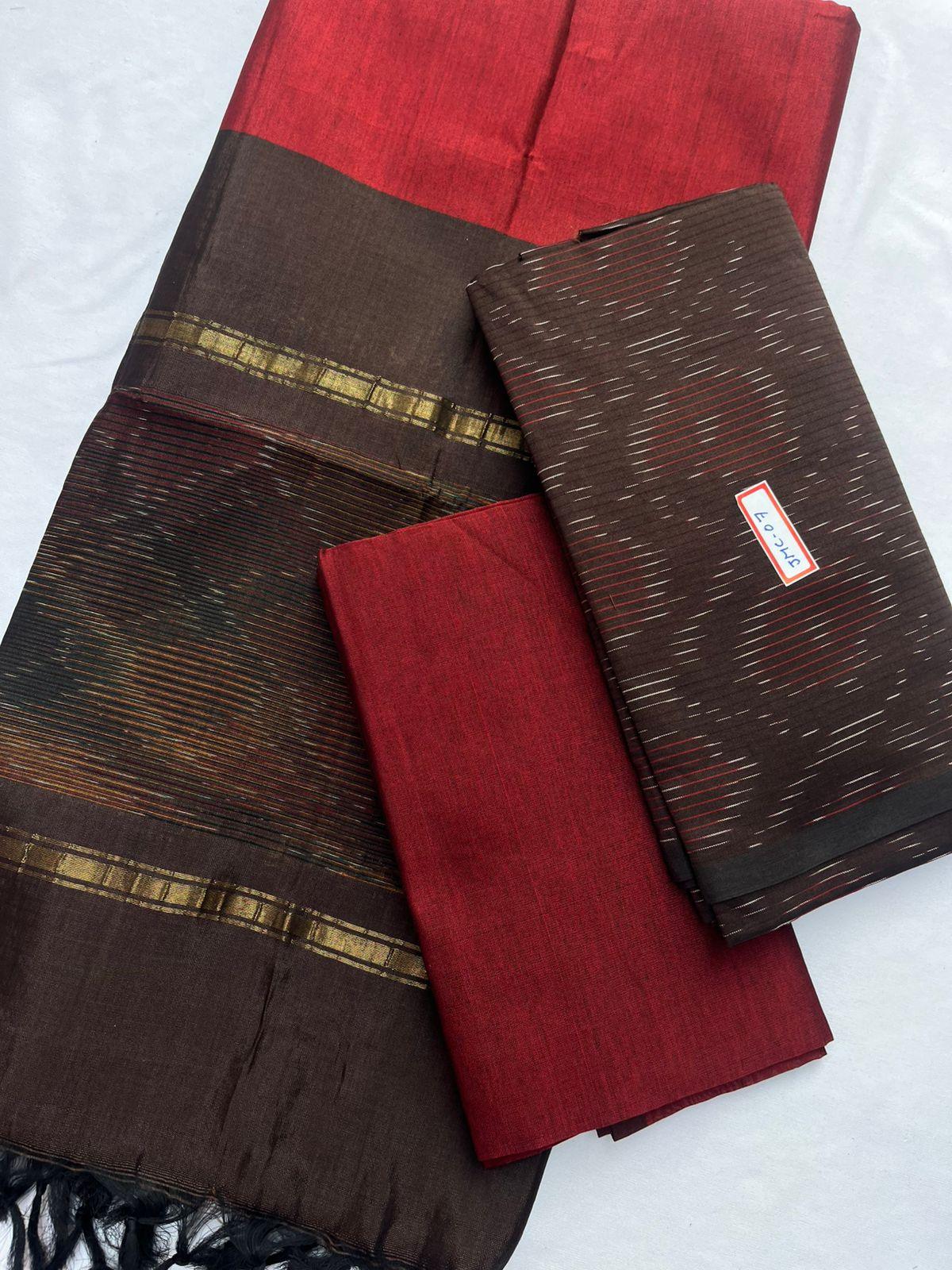 Premium Pochampally Mercerised Cotton 3PC Dress Material – Brown Colour