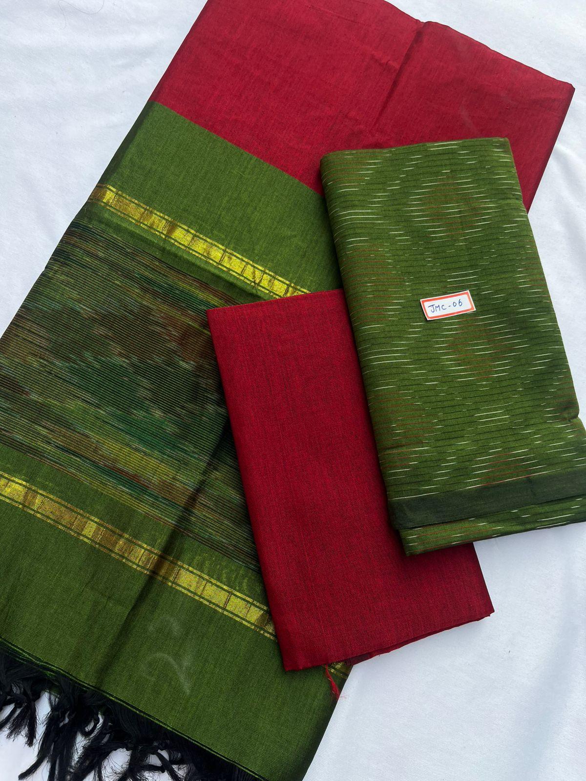 Premium Pochampally Mercerised Cotton 3PC Dress Material – Green Colour