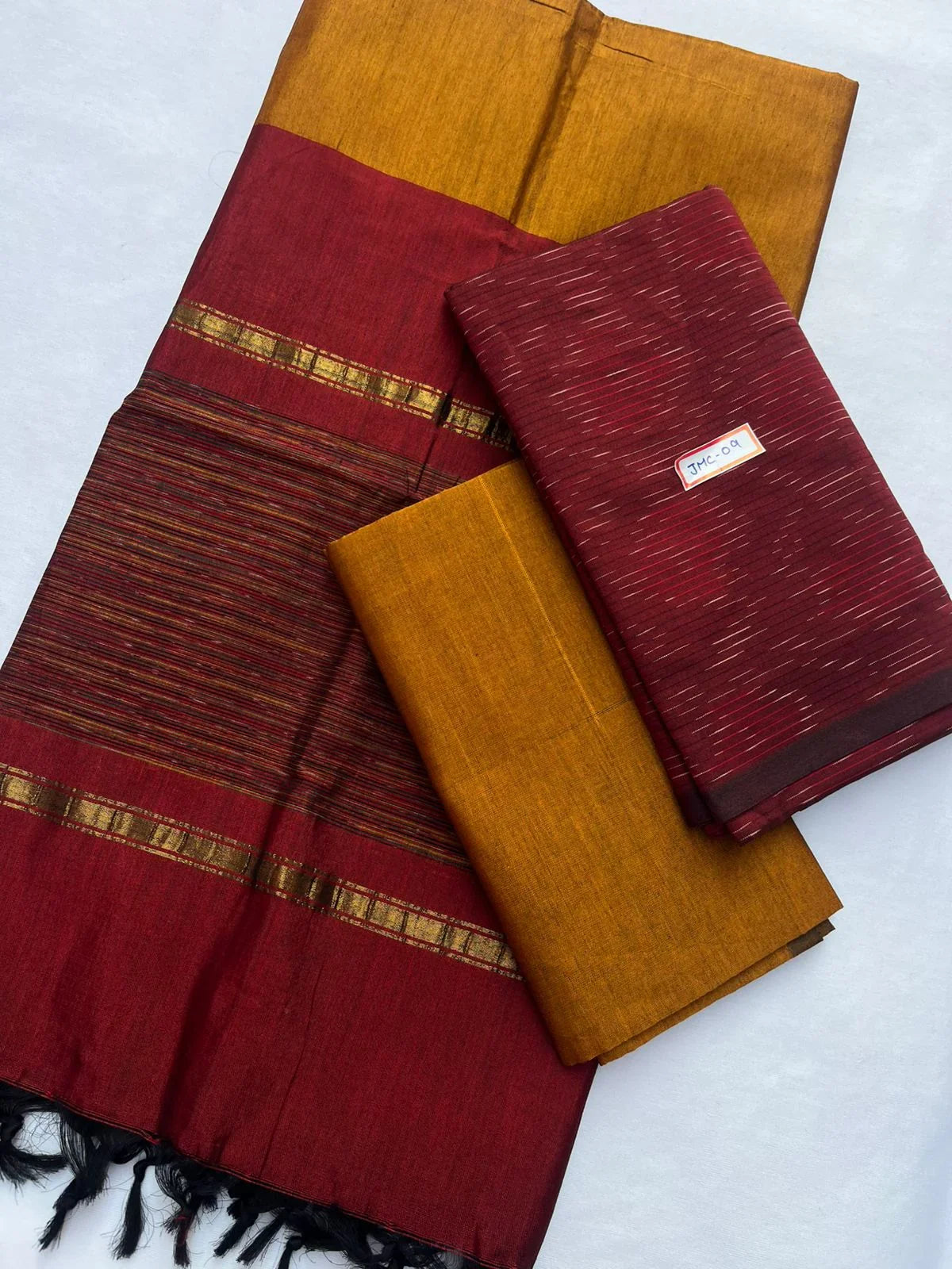 Premium Pochampally Mercerised Cotton 3PC Dress Material – Dark Red Colour