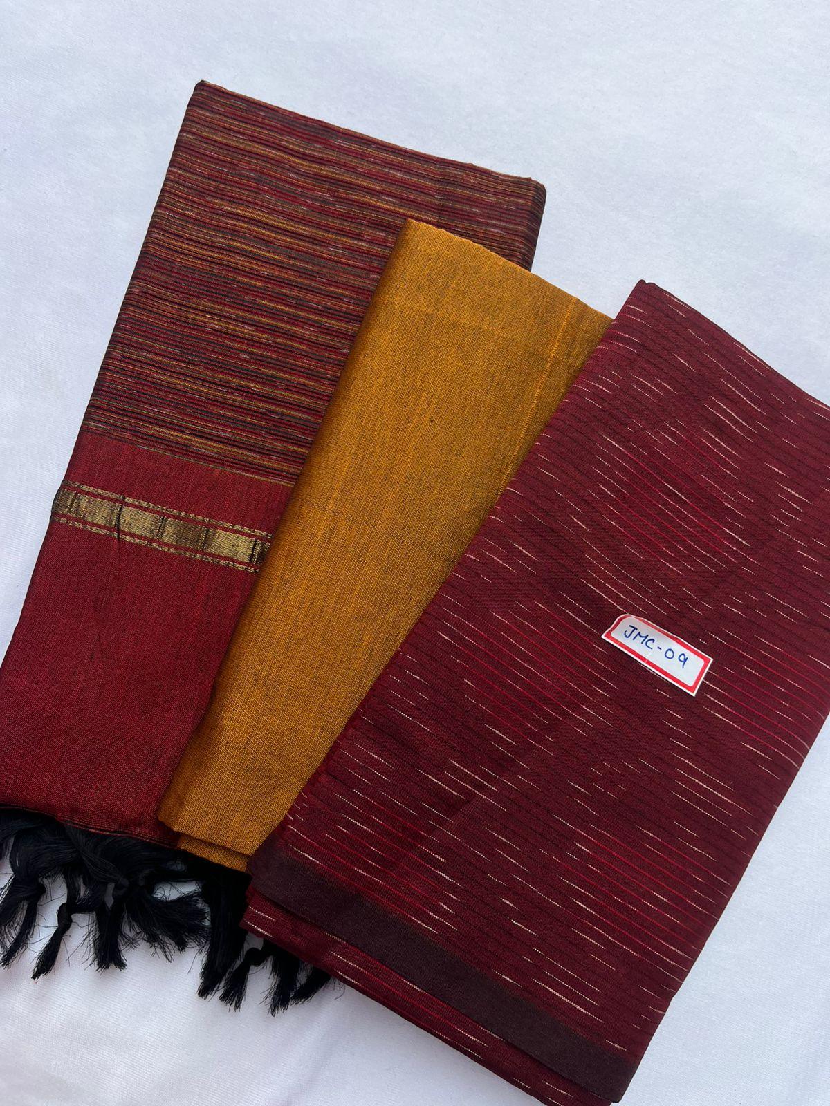 Premium Pochampally Mercerised Cotton 3PC Dress Material – Dark Red Colour