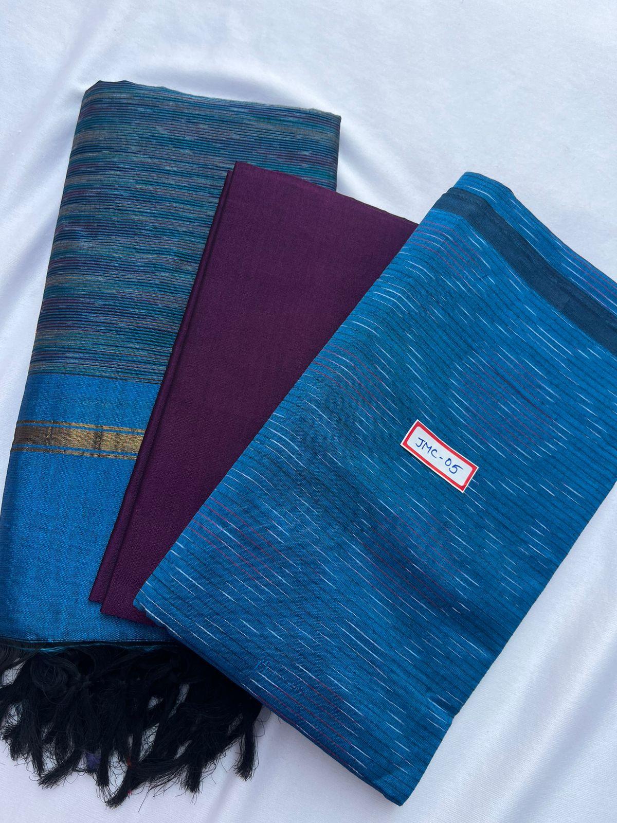 Premium Pochampally Mercerised Cotton 3PC Dress Material – Sky Blue Colour