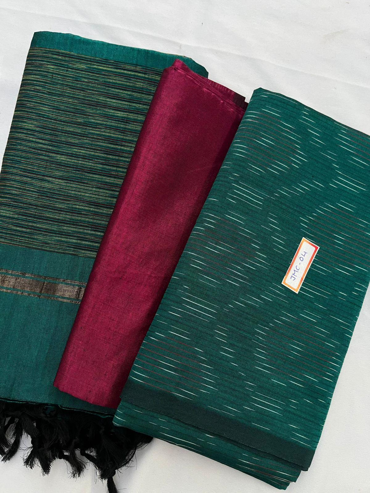 Premium Pochampally Mercerised Cotton 3PC Dress Material – Sea Green Colour