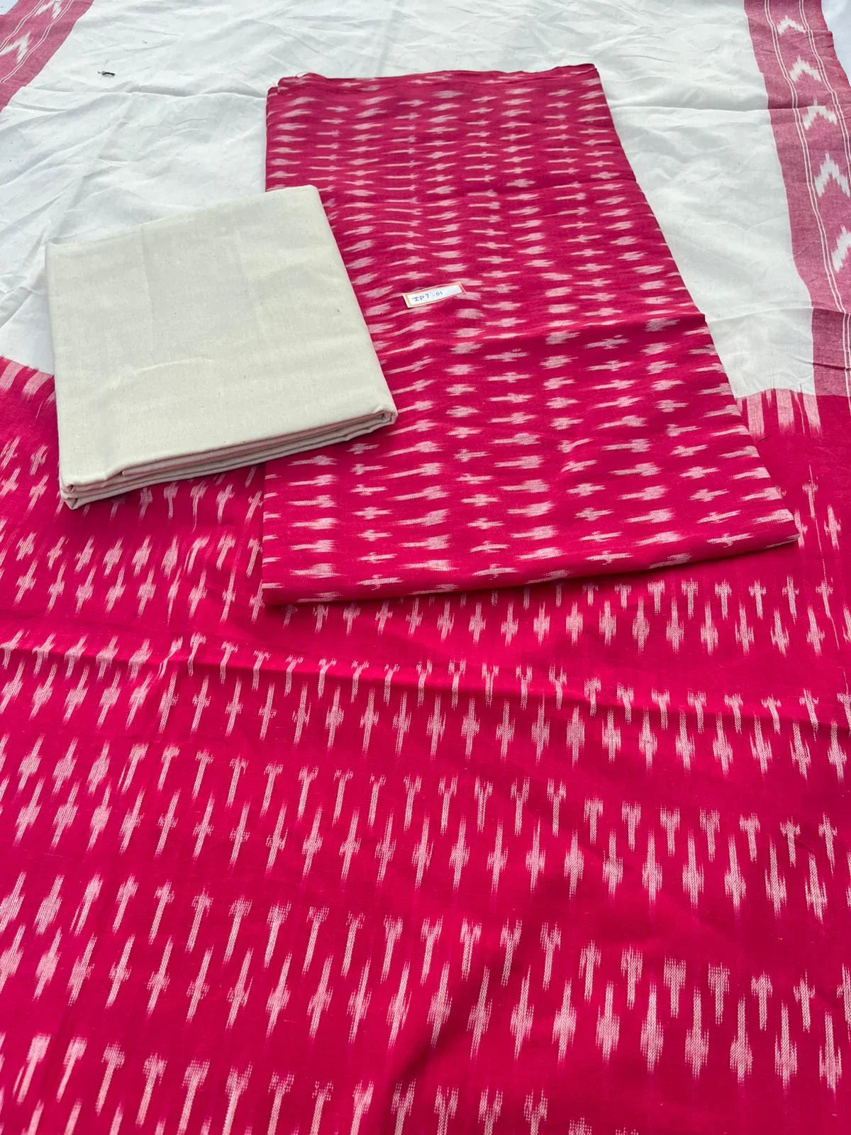 Pochampally ikkath 3pc dress material with Pink colour