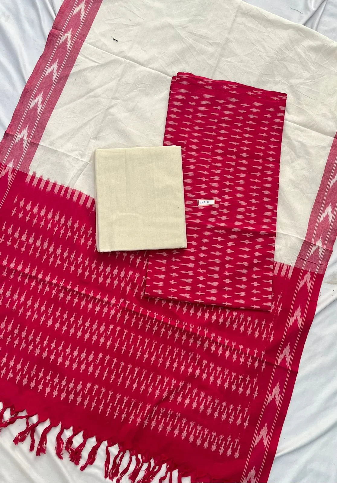 Pochampally ikkath 3pc dress material with Pink colour