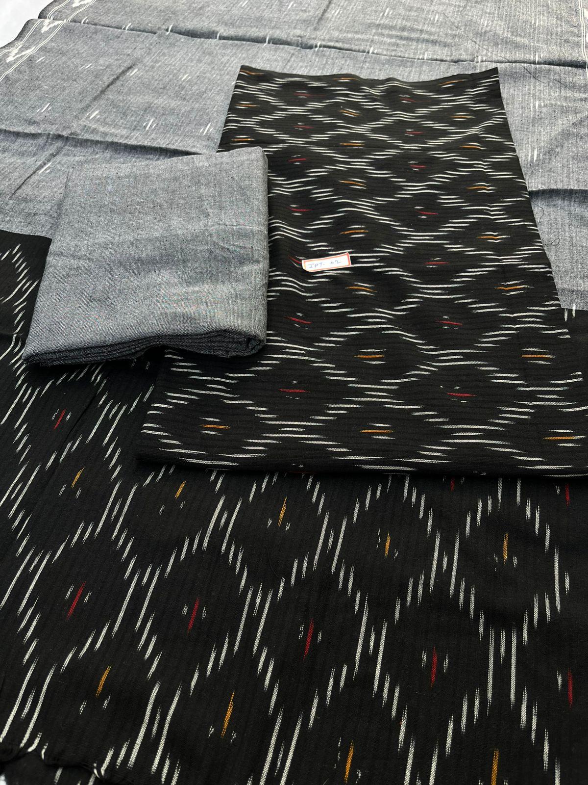Pochampally ikkath 3pc dress material with Black colour
