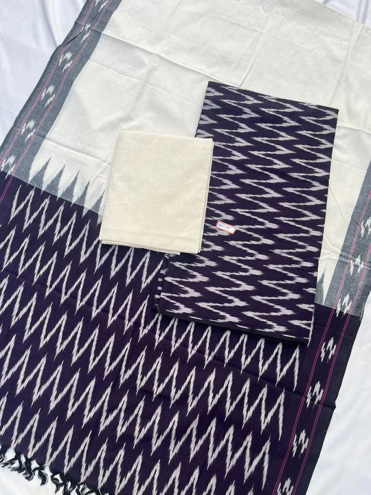 Pochampally ikkath 3pc dress material with Violet colour