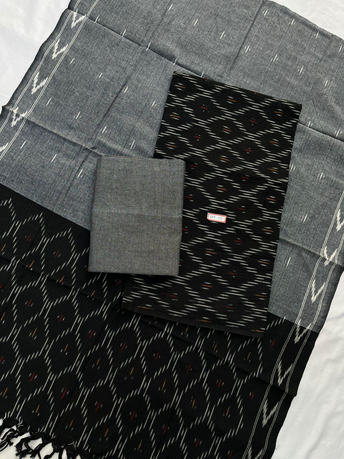 Pochampally ikkath 3pc dress material with Black colour