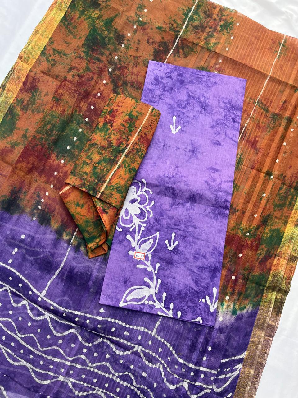 Lavender Cotton Dress Material with Kota Dupatta