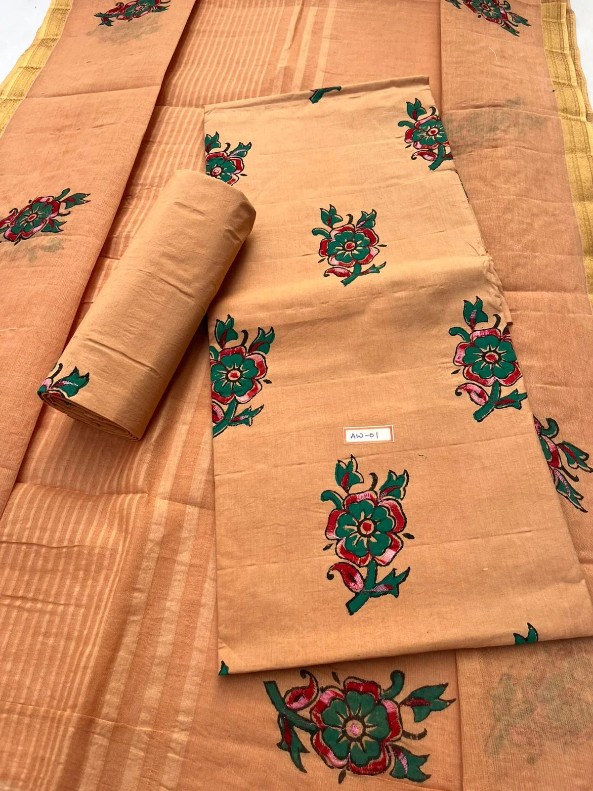 Pure Cotton Brown Sugar Dress Material with Traditional Applique Work