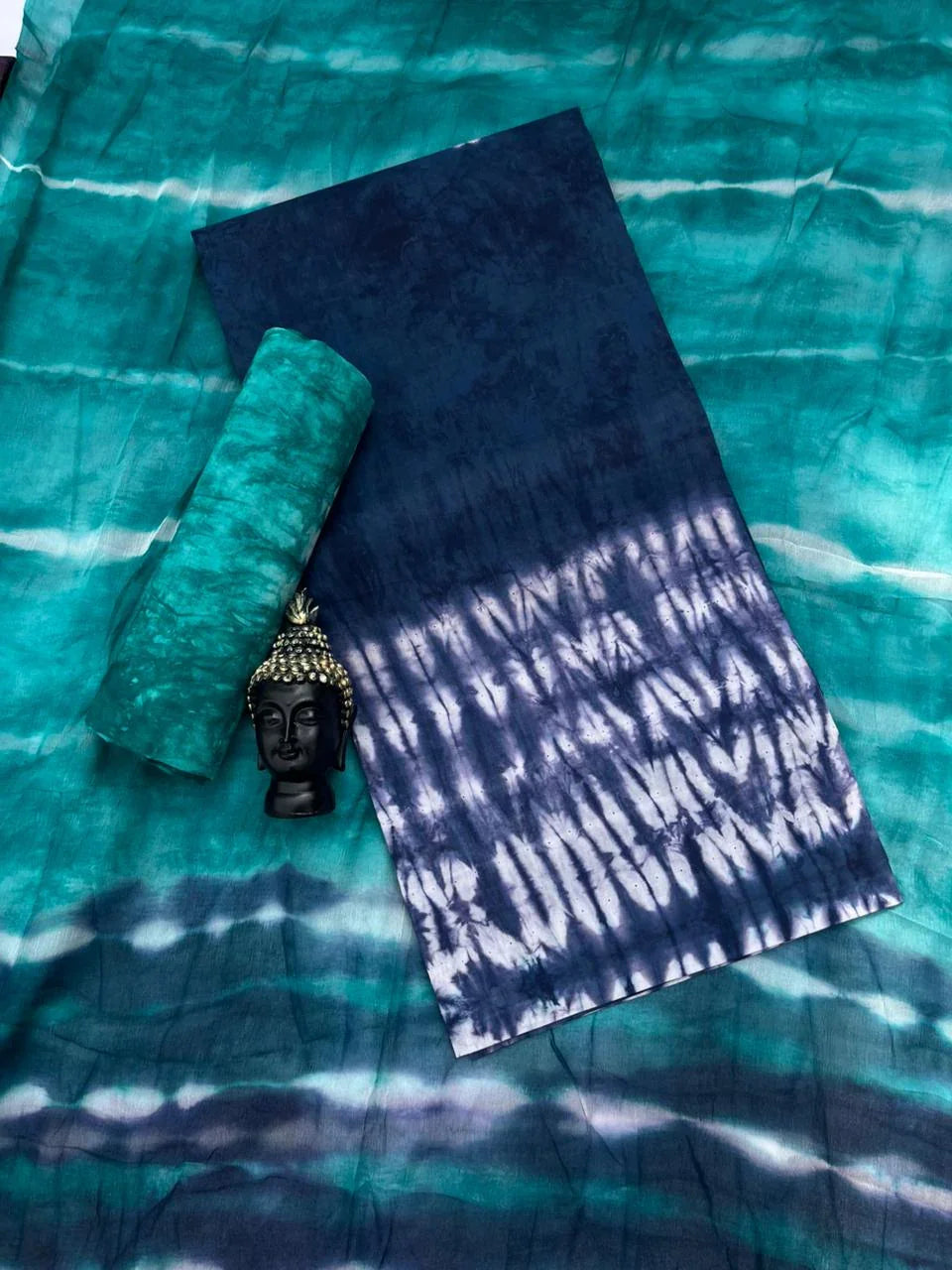 Navy Blue Cotton Dress Material with Soft Chiffon Dupatta
