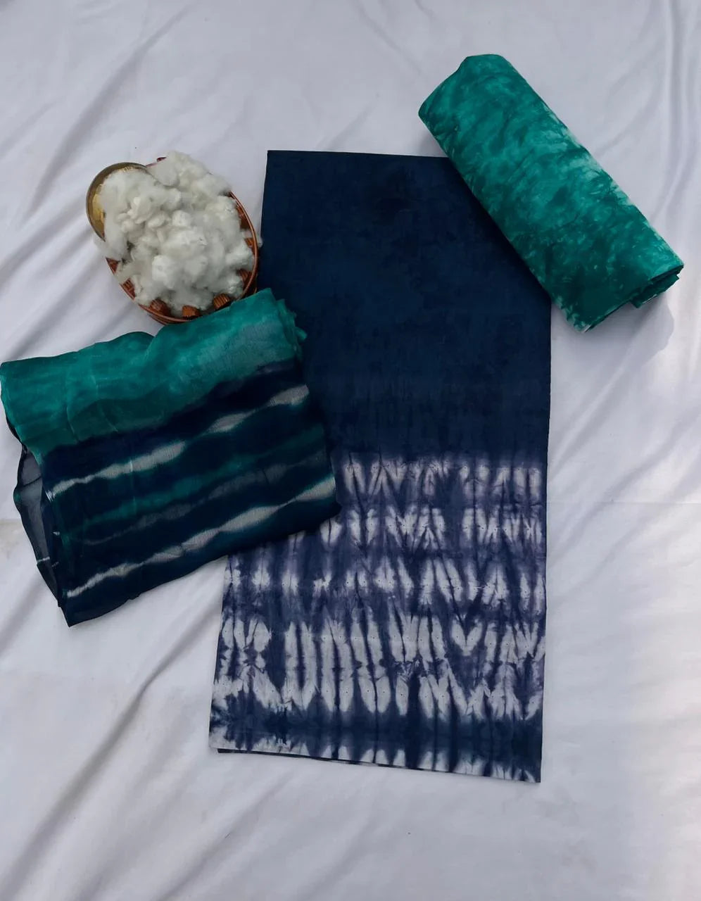 Navy Blue Cotton Dress Material with Soft Chiffon Dupatta