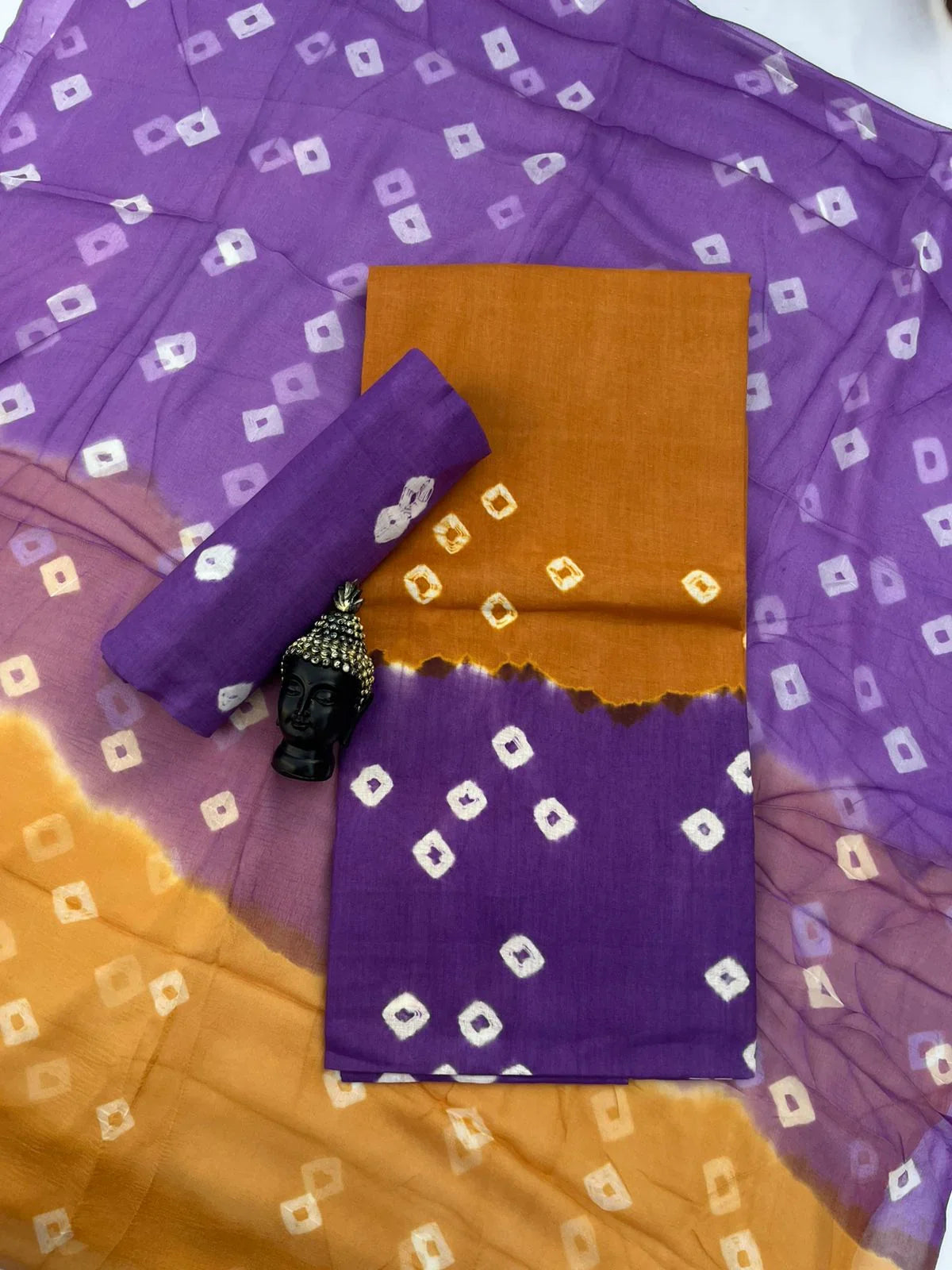 Brandy Punch Cotton Dress Material with Soft Chiffon Dupatta