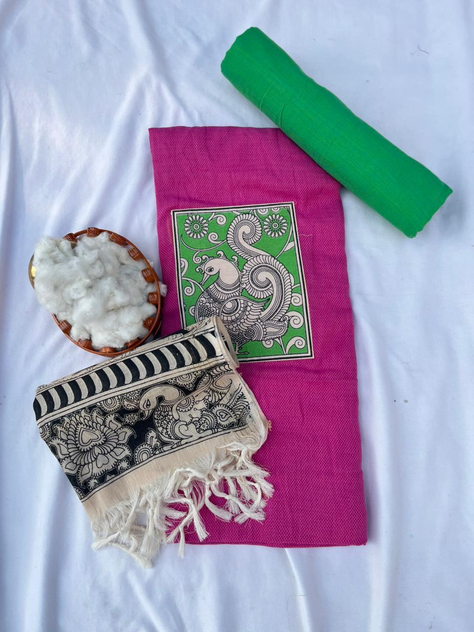 Kalamkari cotton Dress Material with Pink colour