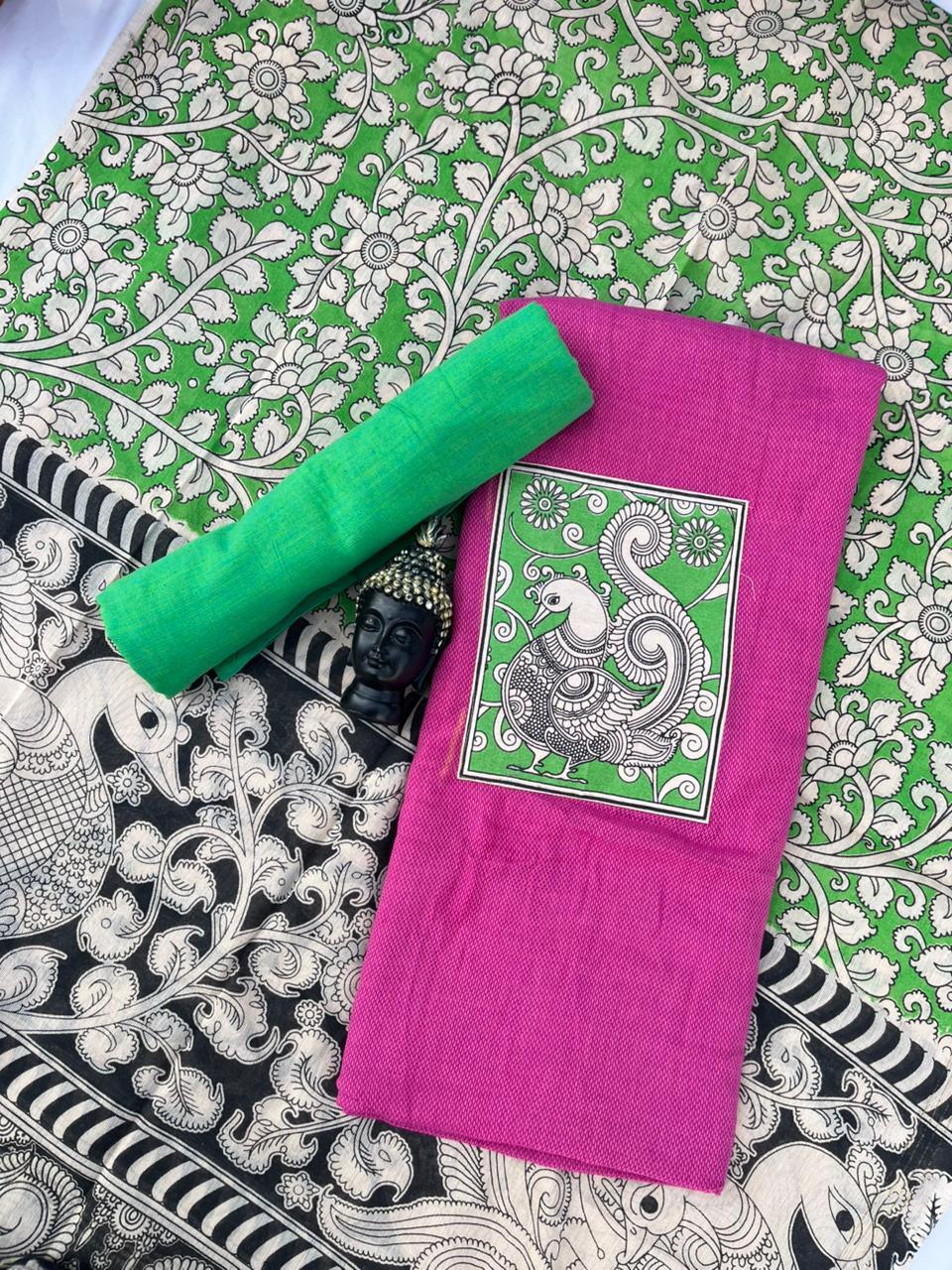 Kalamkari cotton Dress Material with Pink colour