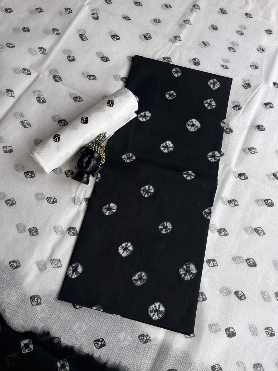 Classic Bandhani Dress Material – Black Top White Bottom
