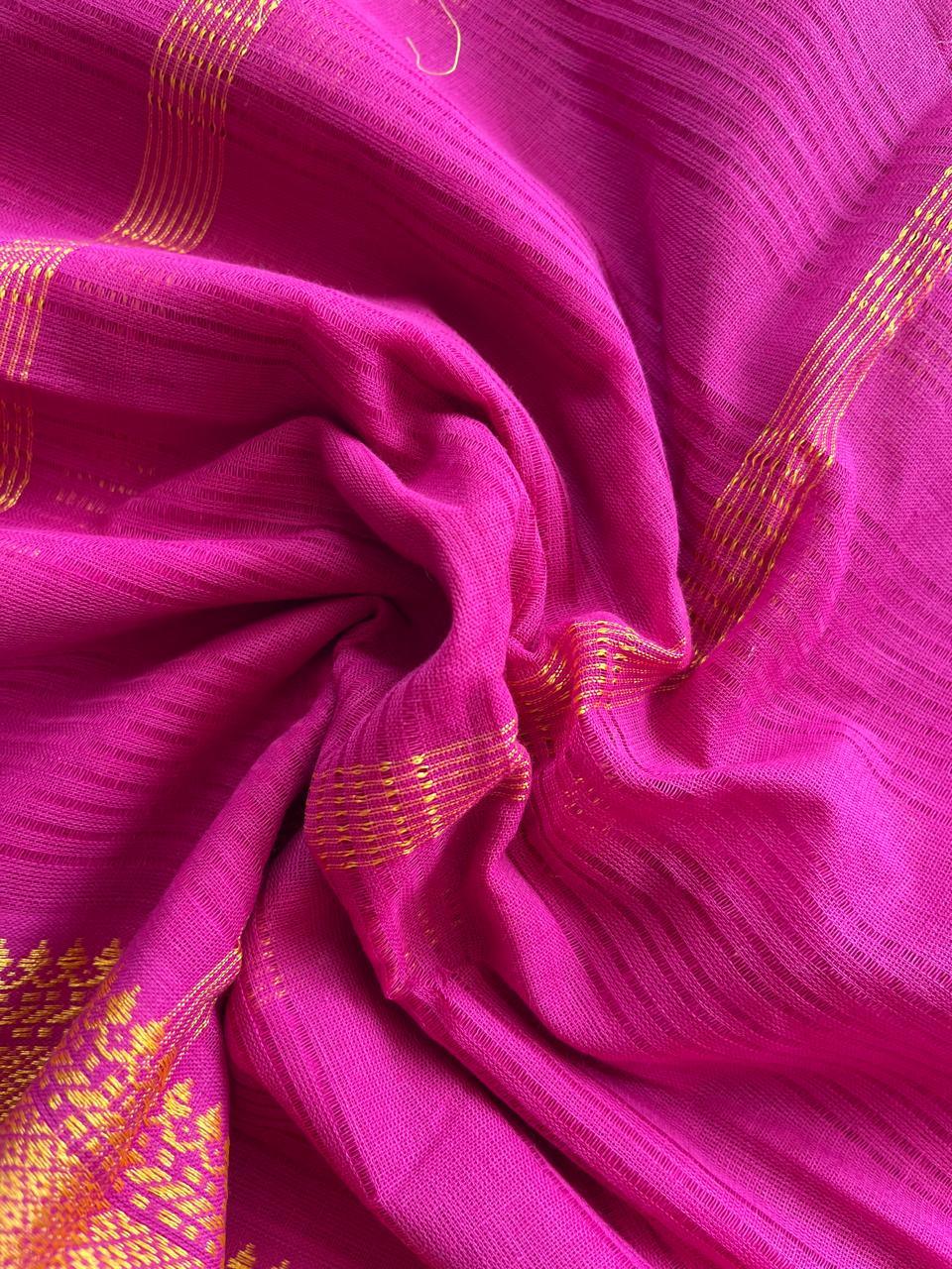 Mangalagiri Dress Material with thread border Emrold Pink colour
