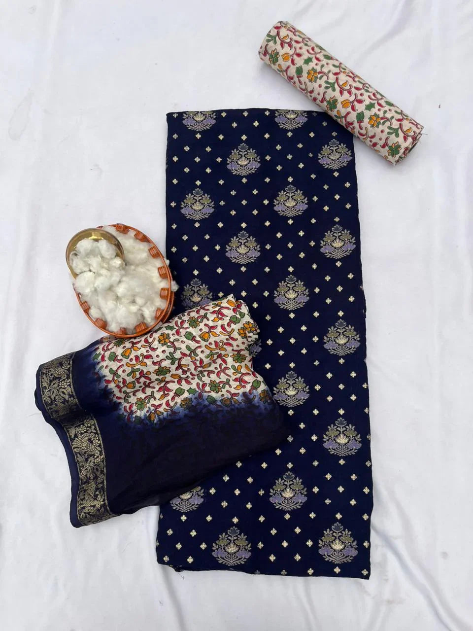 Soft Jute Dress Material with Navy Blue | Lightweight & Comfortable