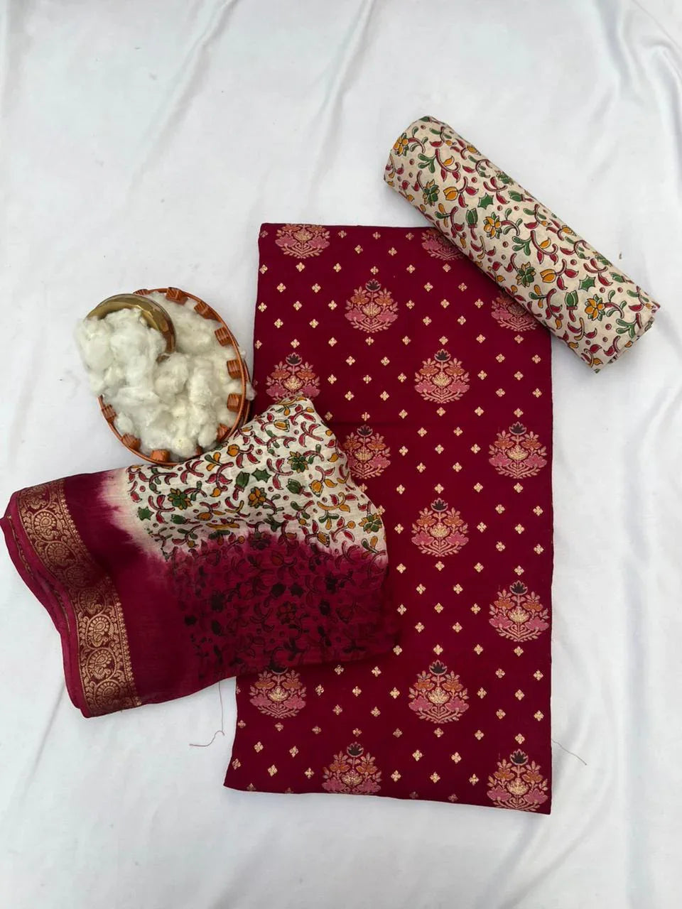 Soft Jute Dress Material with Maroon | Lightweight & Comfortable
