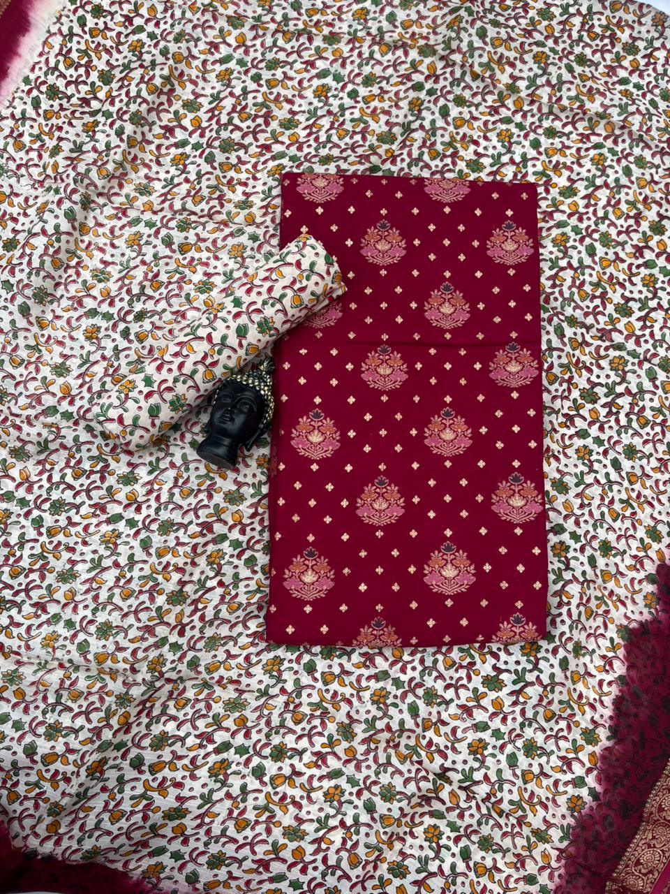 Soft Jute Dress Material with Maroon | Lightweight & Comfortable