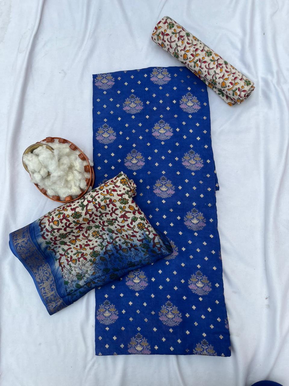 Soft Jute Dress Material with Royal Blue | Lightweight & Comfortable