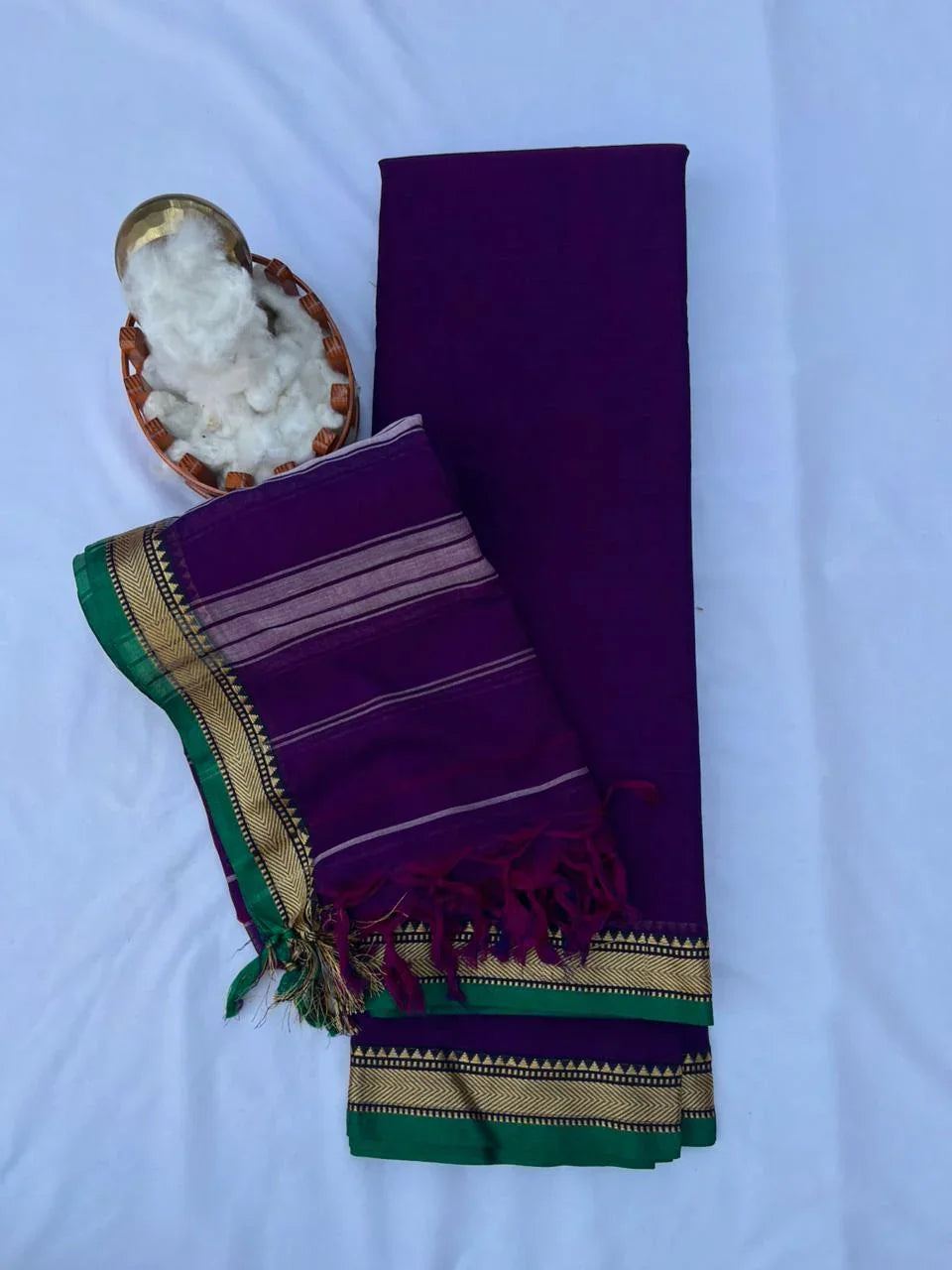 Traditional wear Narayanpet Mercerised cotton dress material with purple colour
