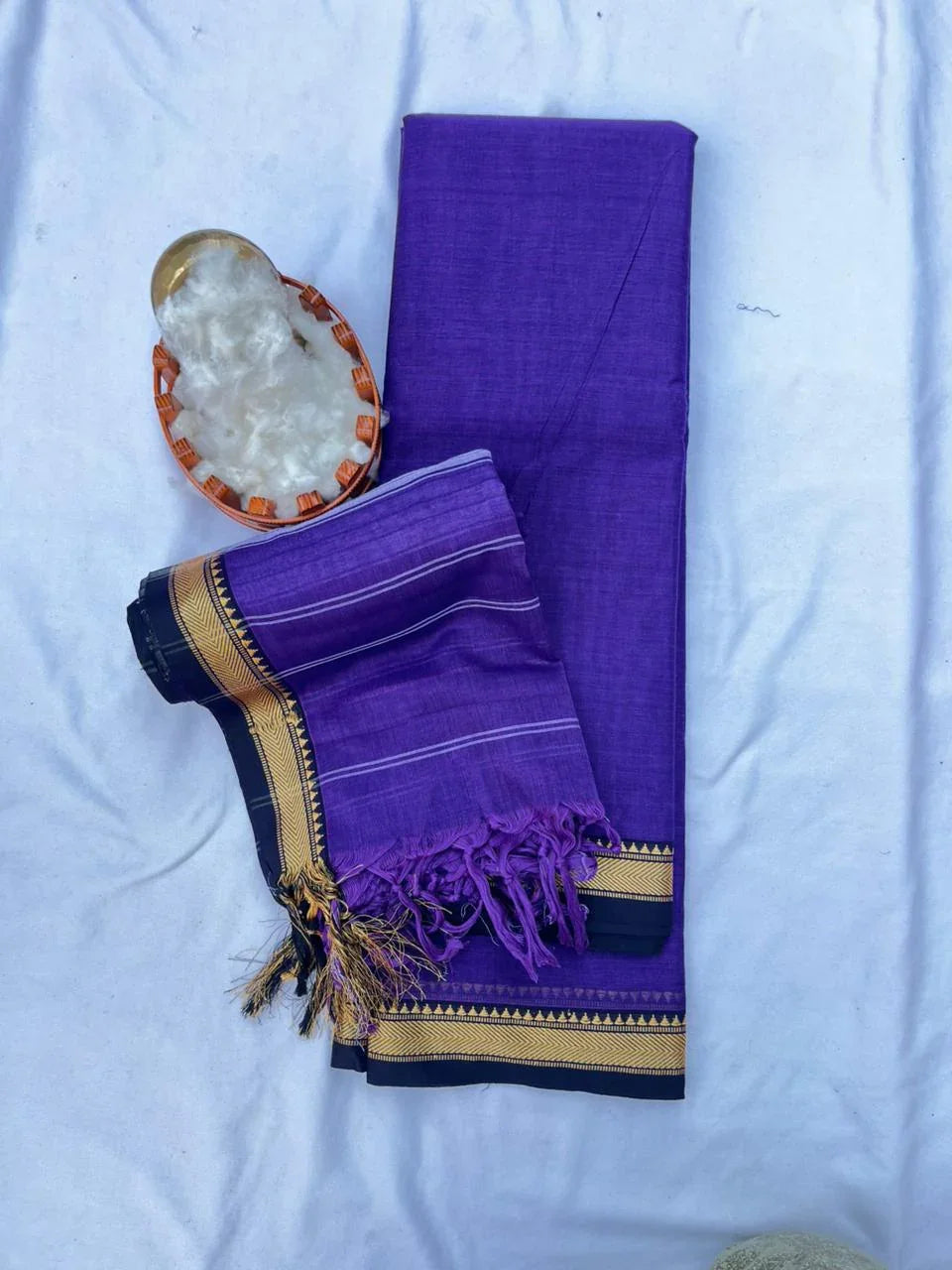 Traditional wear Narayanpet Mercerised cotton dress material with Purple Blue colour