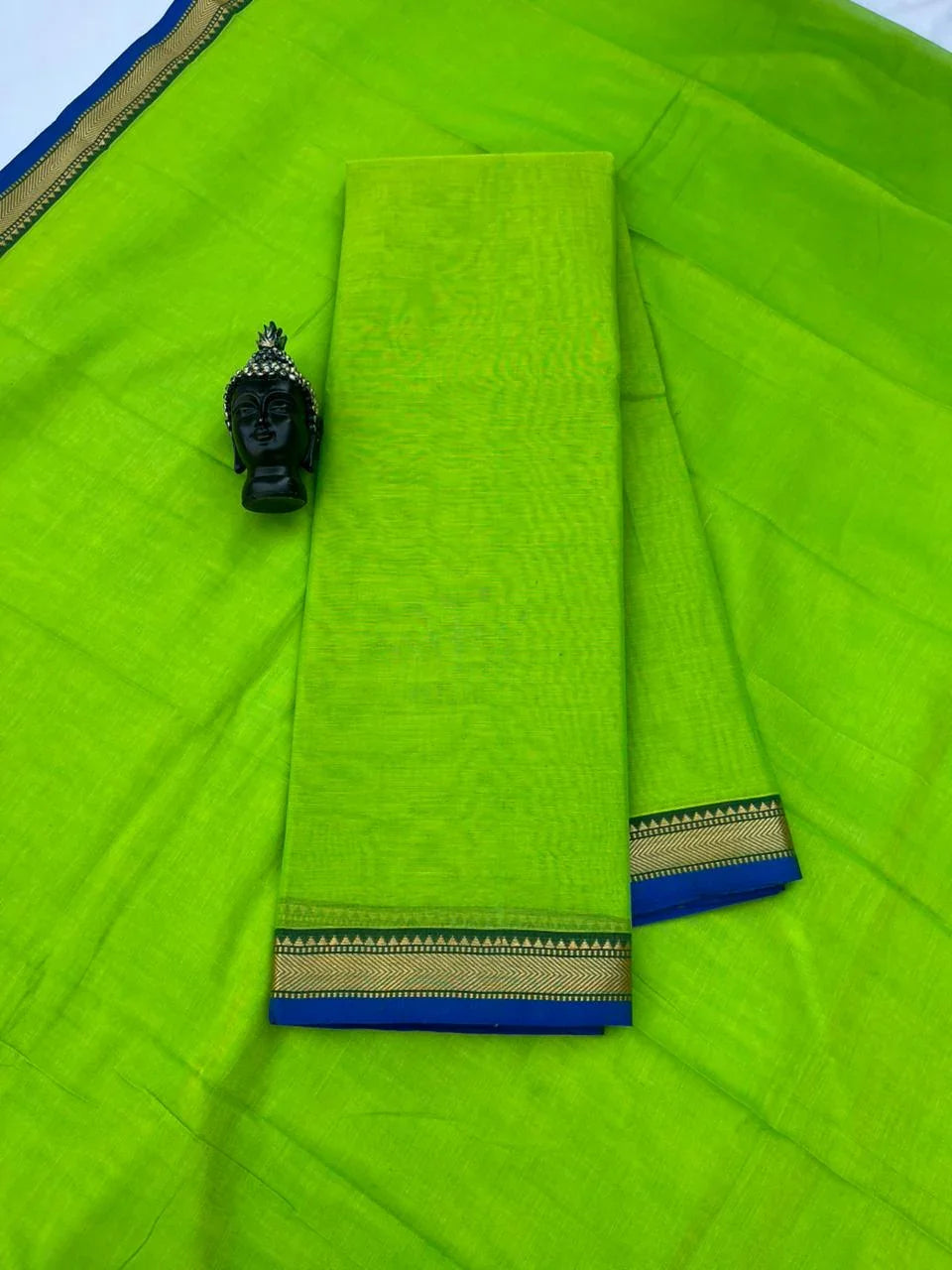 Traditional wear Narayanpet Mercerised cotton dress material with Parrot Green colour