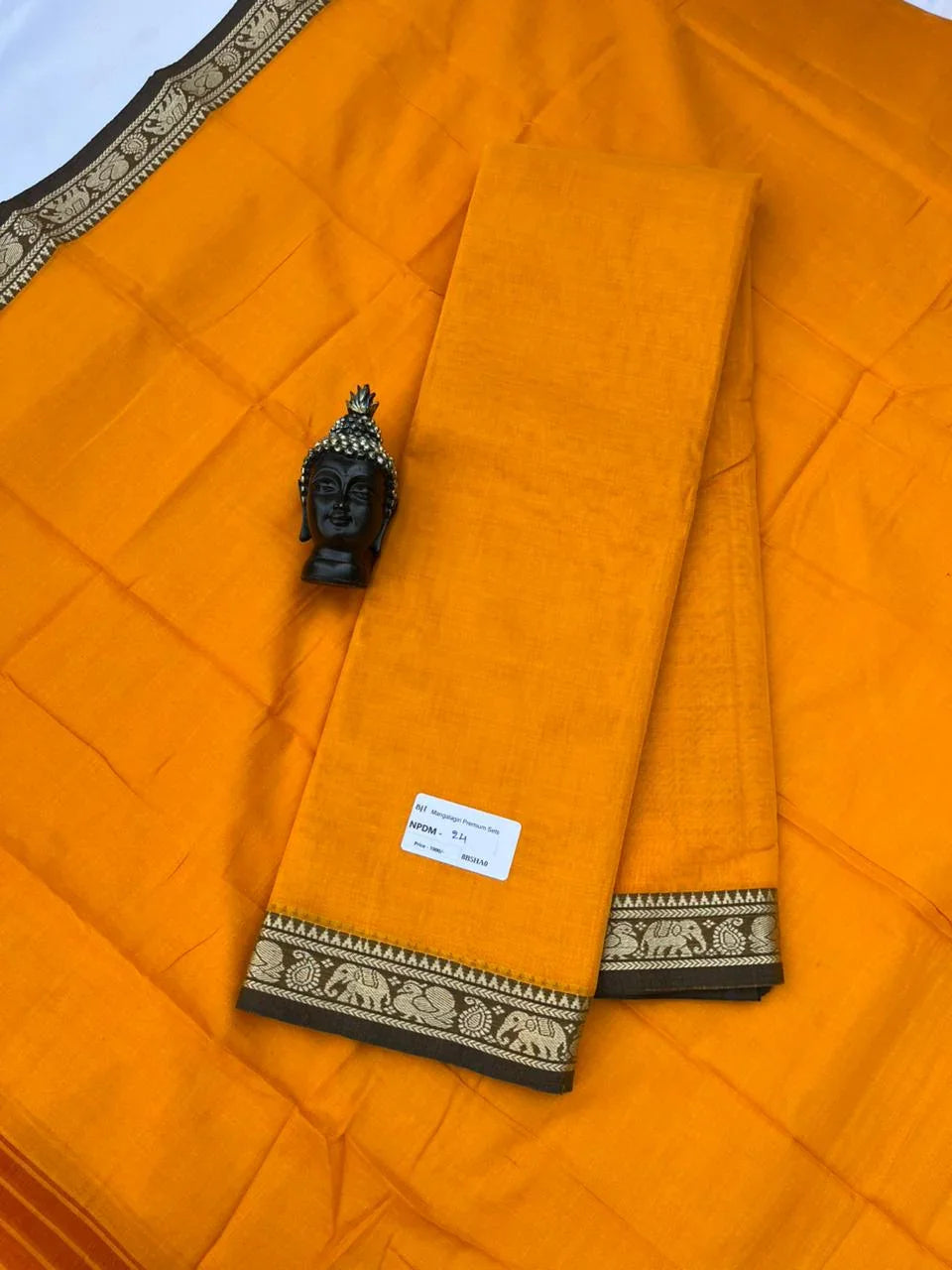 Traditional wear Narayanpet Mercerised cotton dress material with Orange colour