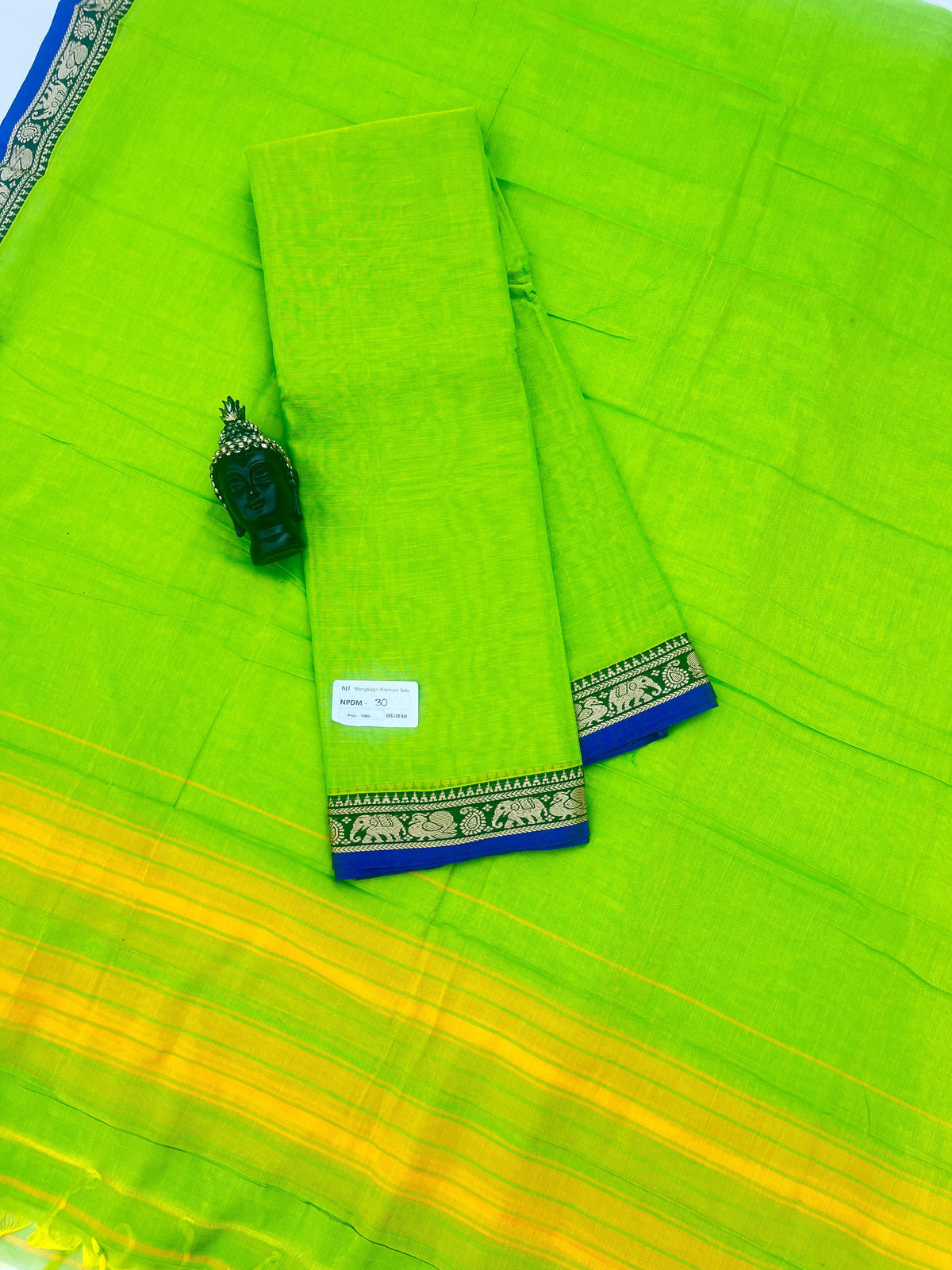 Traditional wear Narayanpet Mercerised cotton dress material with Green colour