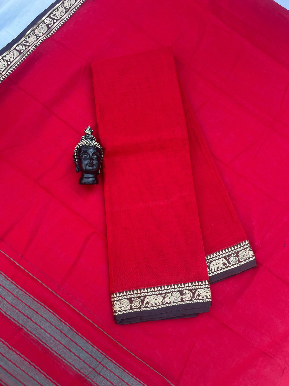 Traditional wear Narayanpet Mercerised cotton dress material with Red colour