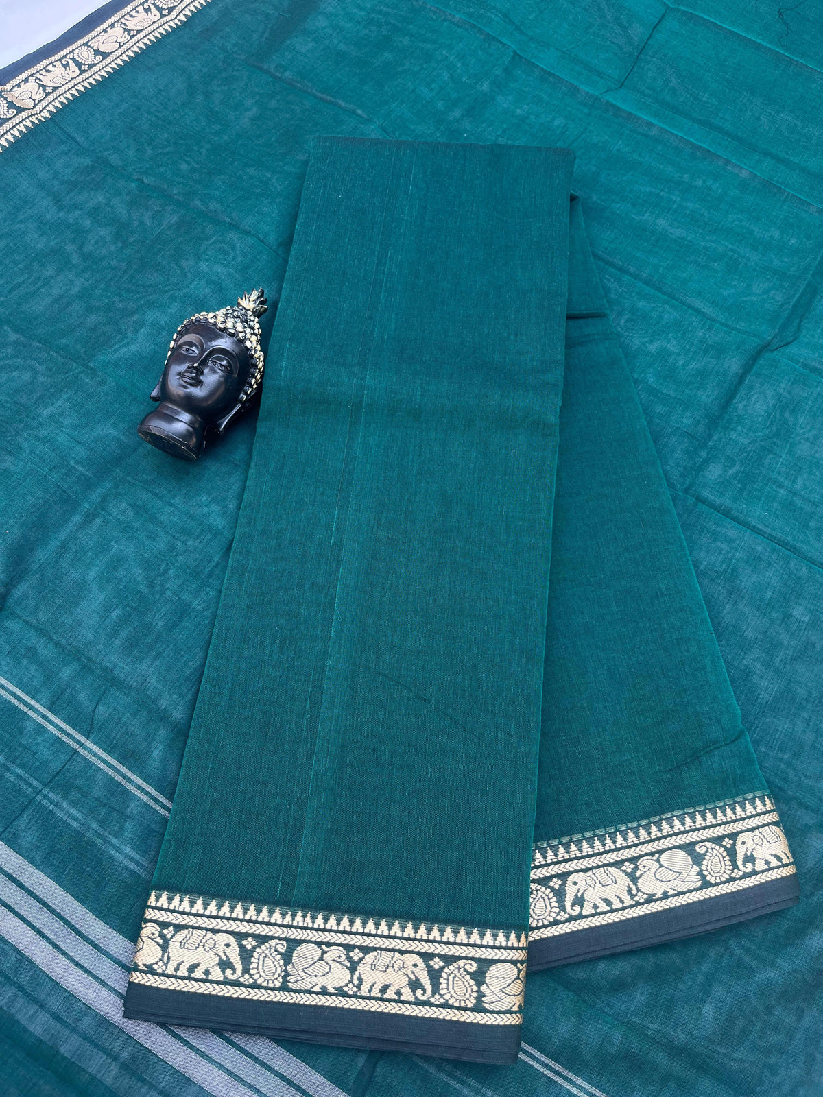 Traditional wear Narayanpet Mercerised cotton dress material with Sea Green colour