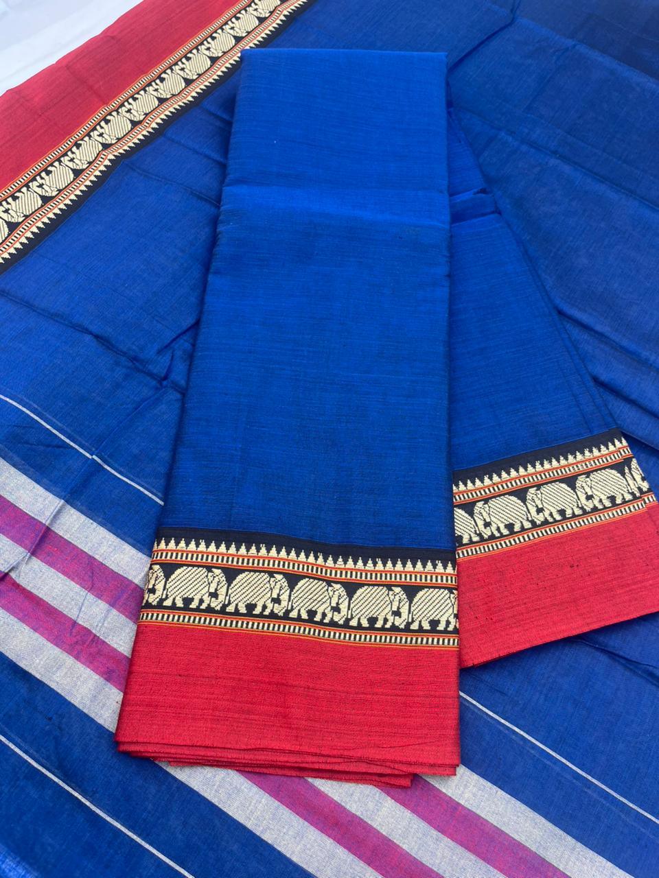 Traditional wear Narayanpet Mercerised cotton dress material with Blue colour