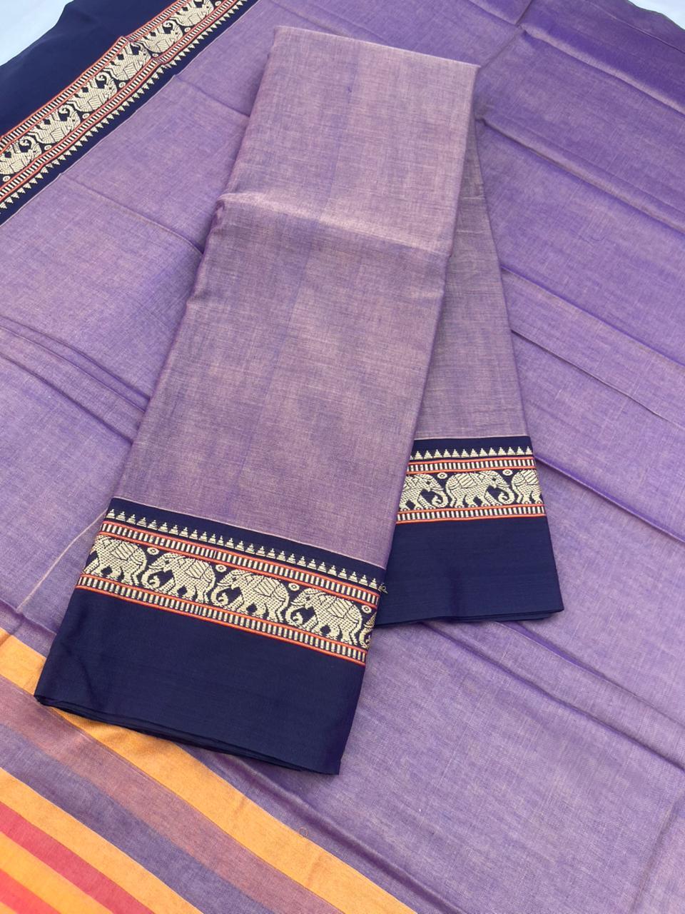 Traditional wear Narayanpet Mercerised cotton dress material with Light Purple colour