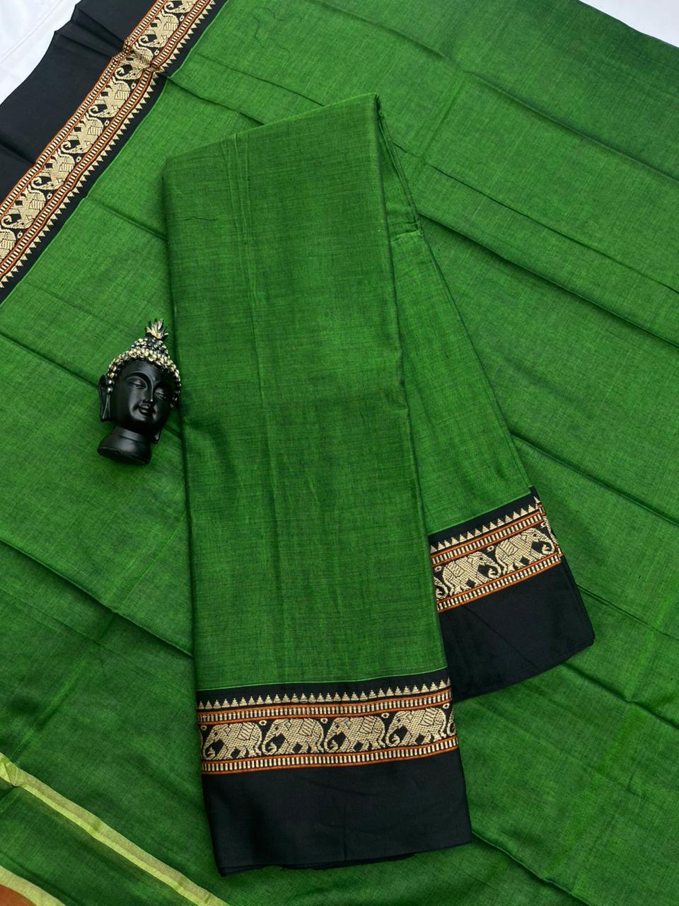 Traditional wear Narayanpet Mercerised cotton dress material with Green colour