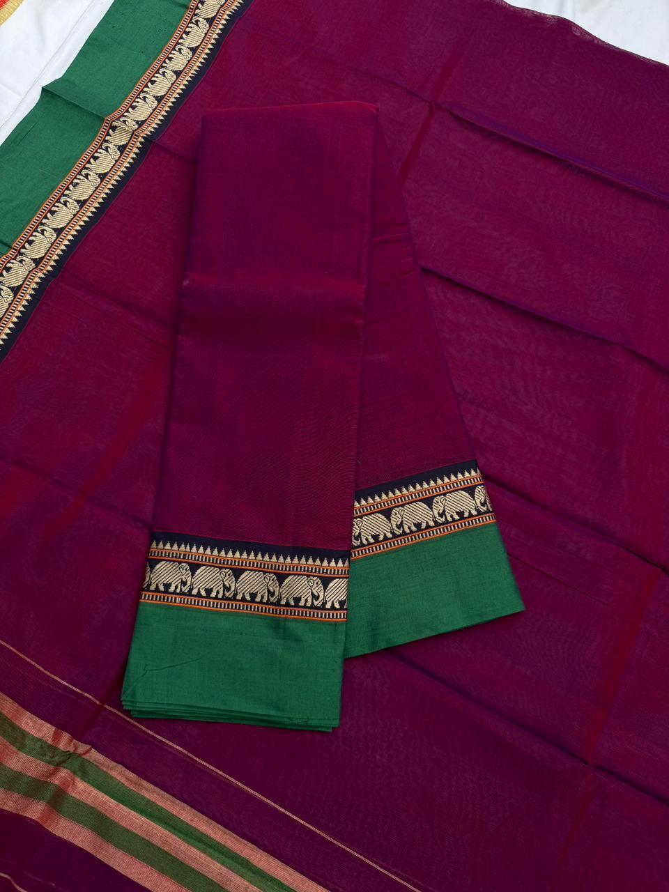Traditional wear Narayanpet Mercerised cotton dress material with Dark Purple colour