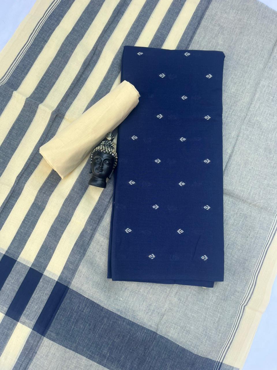 Soft Handloom Cotton Dress Material – Drak Blue Shade