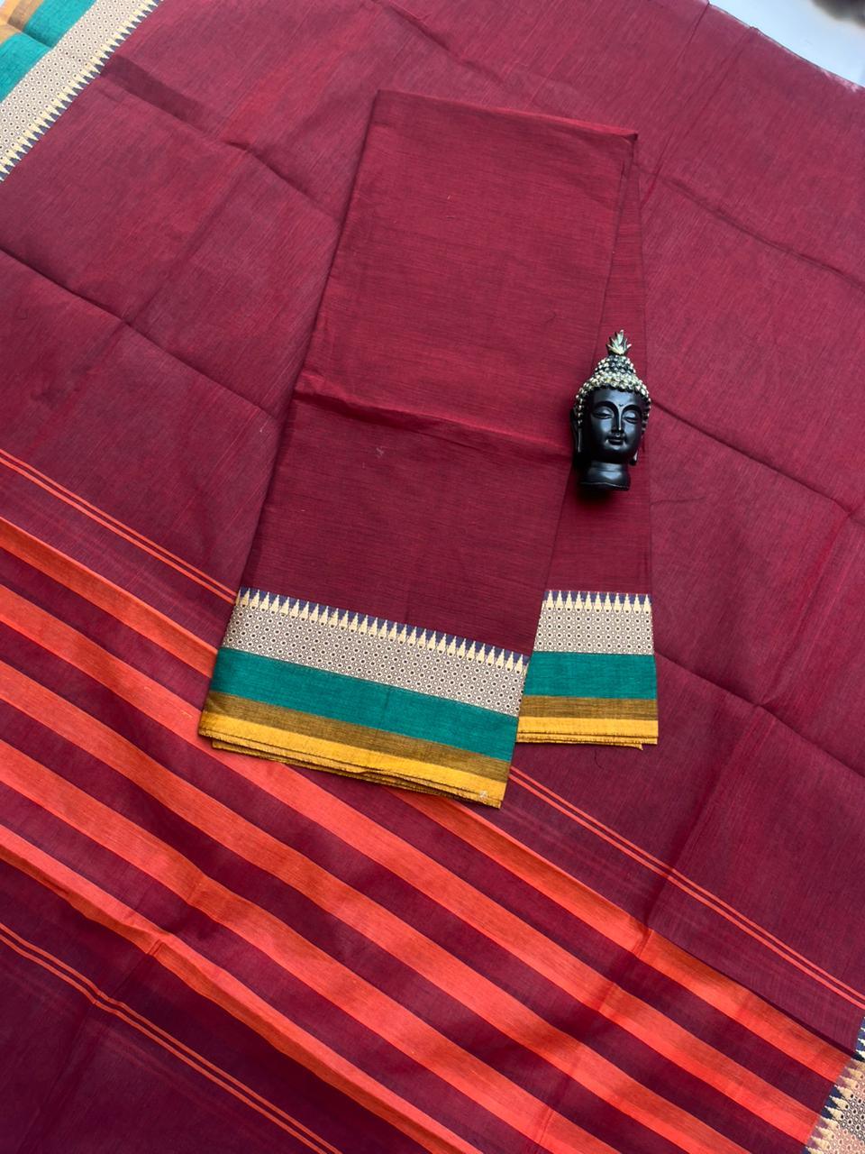 Pure Cotton Handloom Top & Dupatta Set | Maroon Dress Material