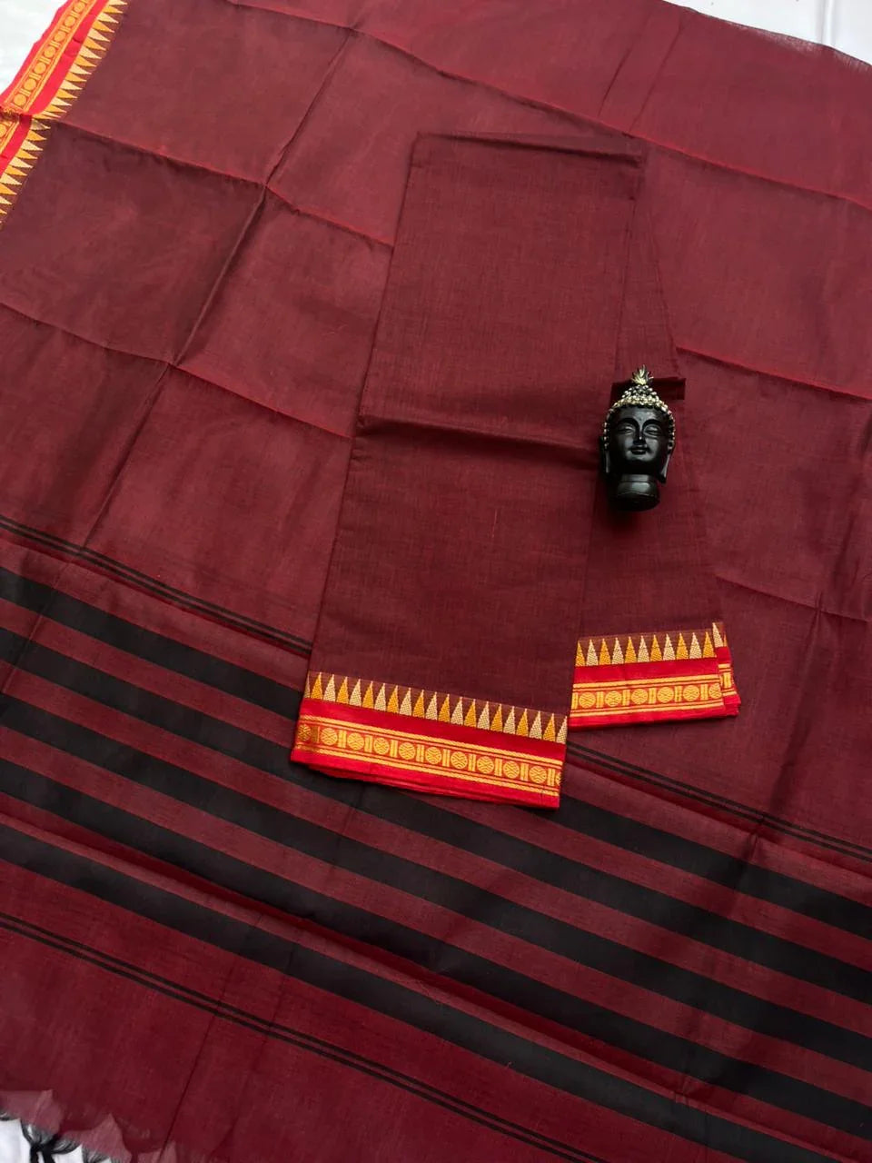 Pure Cotton Handloom Top & Dupatta Set | Maroon Dress Material