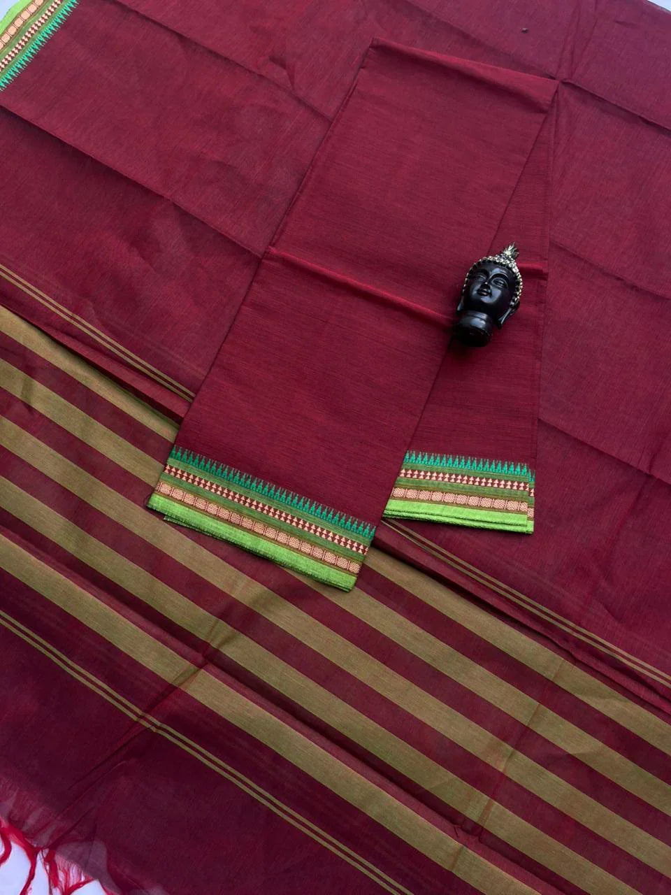 Pure Cotton Handloom Top & Dupatta Set | Maroon Dress Material