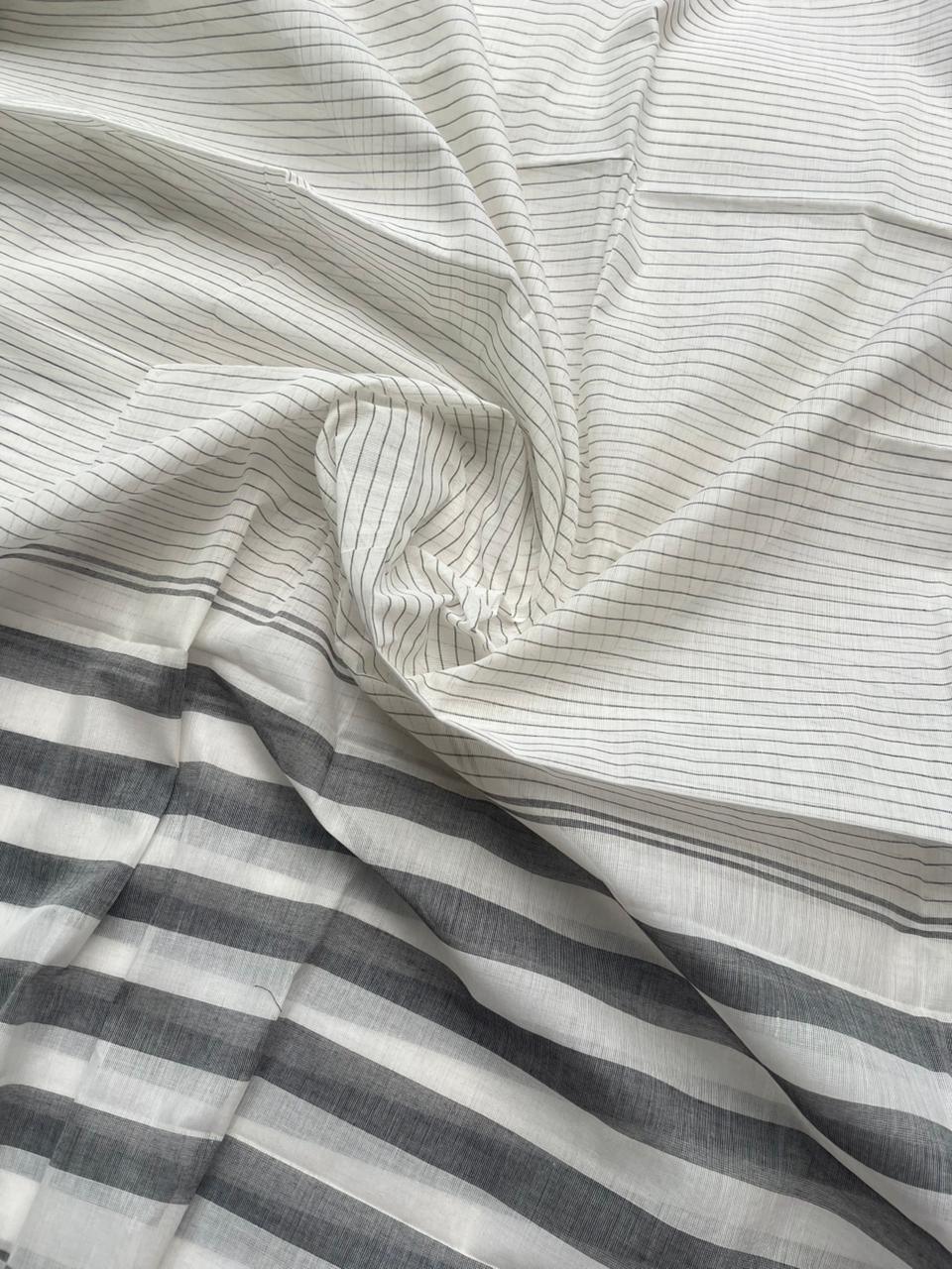 Pure Cotton Handloom Top & Dupatta Set | Half White Dress Material