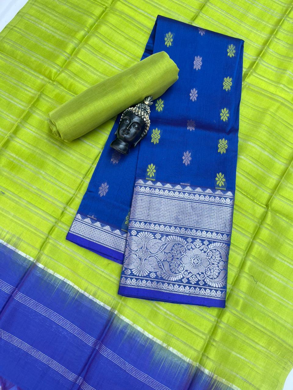 Mangalagiri Pattu Dress Material with Zari Border – Blue Colour