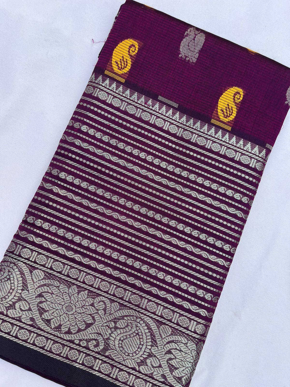 Mangalagiri Pattu Dress Material with Zari Border – Deep Violet Colour