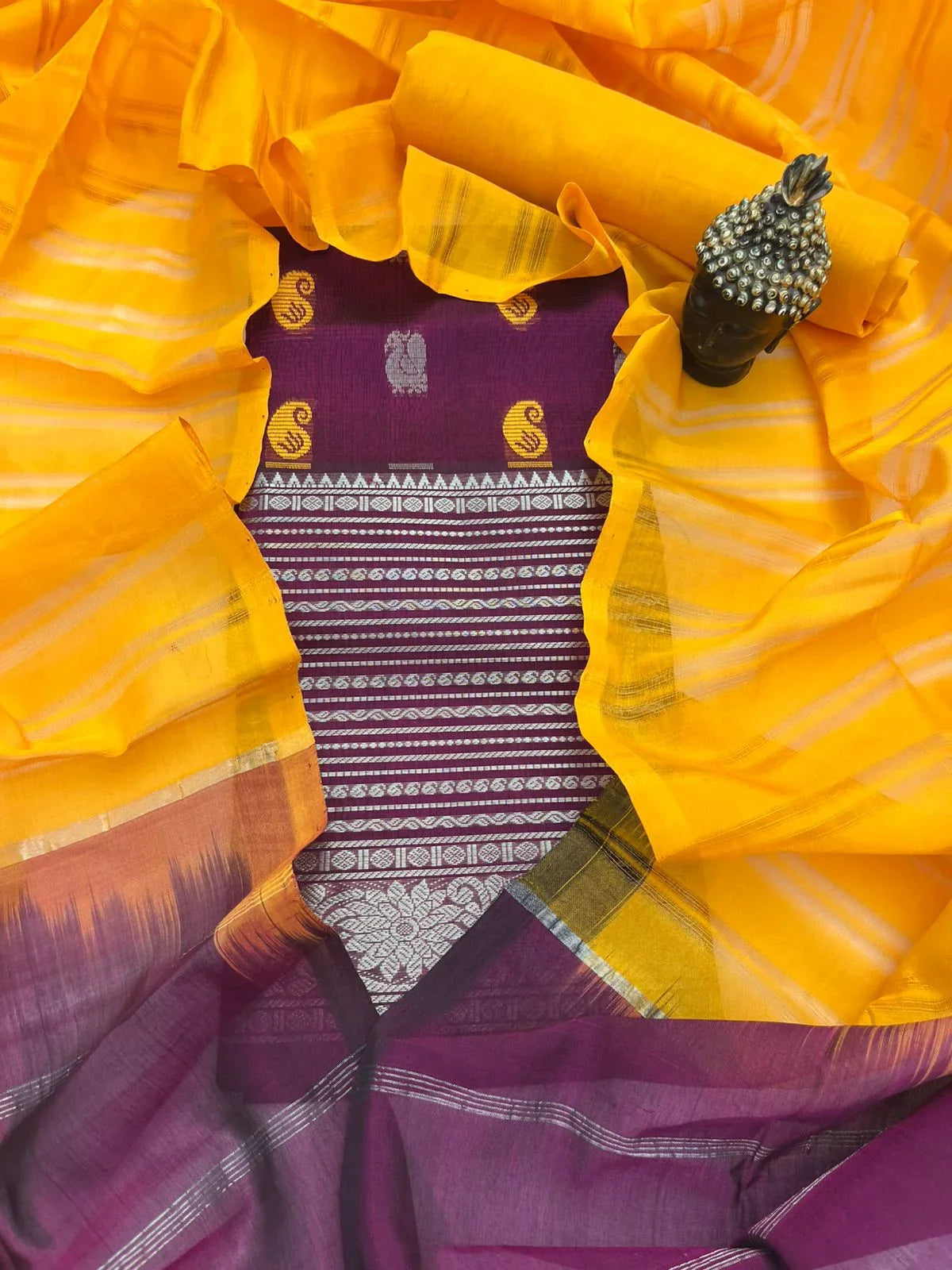Mangalagiri Pattu Dress Material with Zari Border – Deep Violet Colour