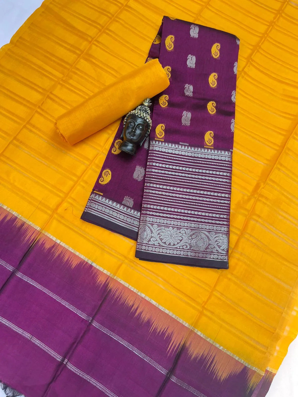 Mangalagiri Pattu Dress Material with Zari Border – Deep Violet Colour
