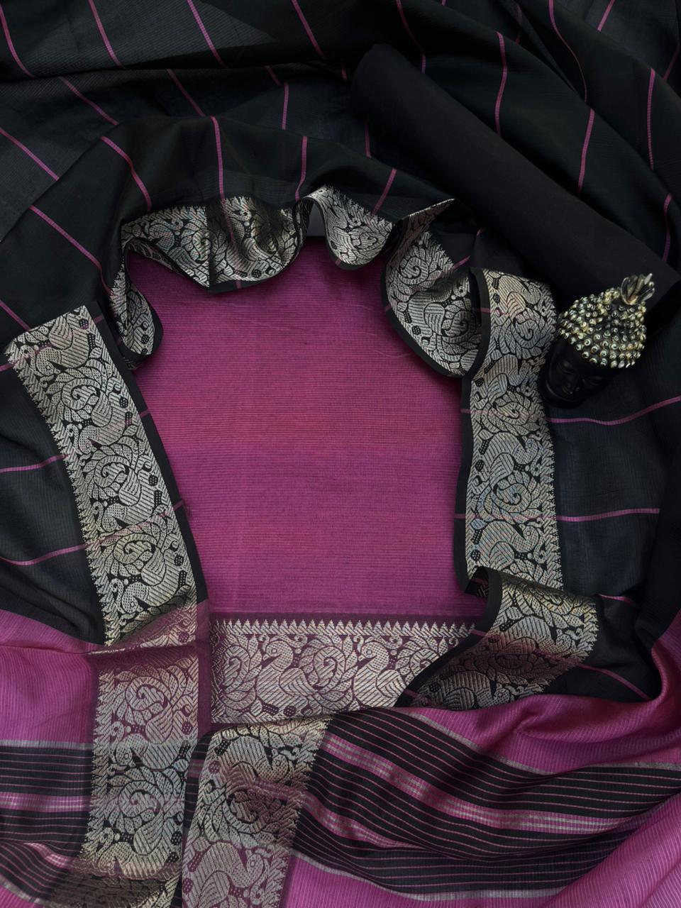 Mangalagiri Semi Pattu Dress Material with Zari Border – Pink Colour
