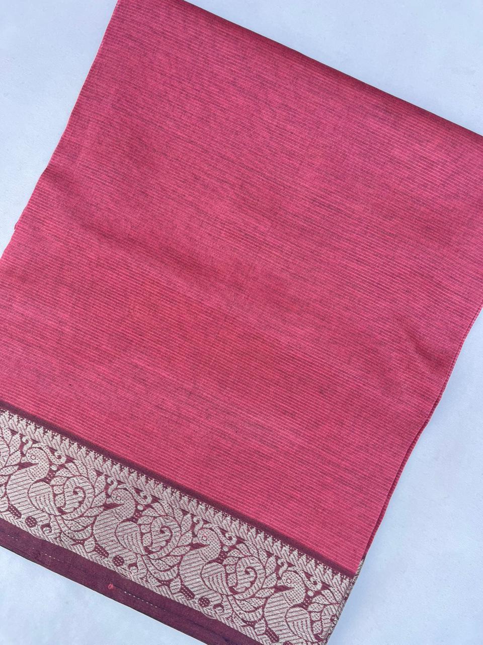 Mangalagiri Semi Pattu Dress Material with Zari Border – Baby Pink Colour