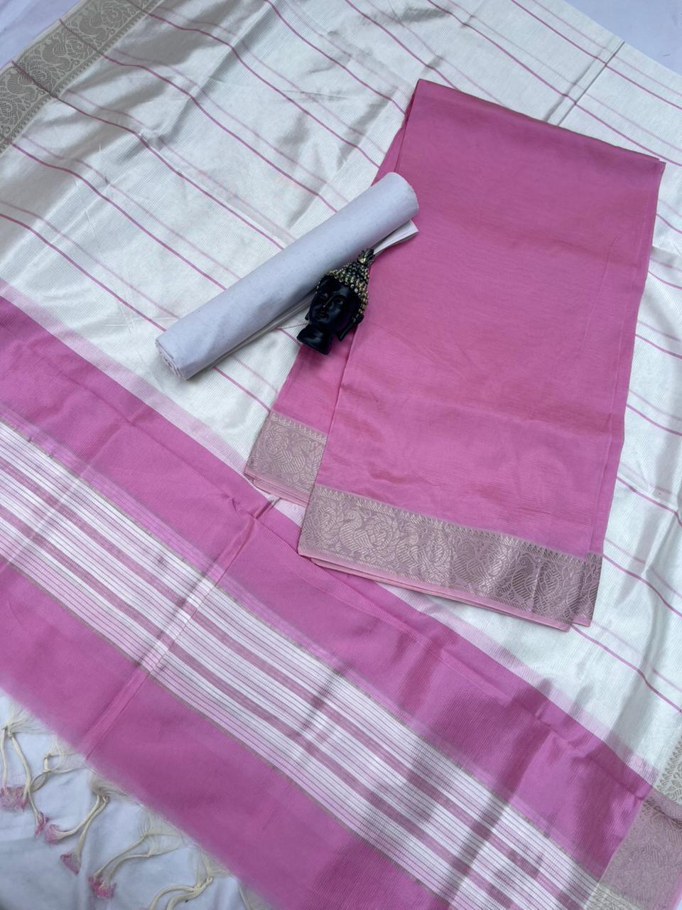 Mangalagiri Semi Pattu Dress Material with Zari Border – Pink Colour